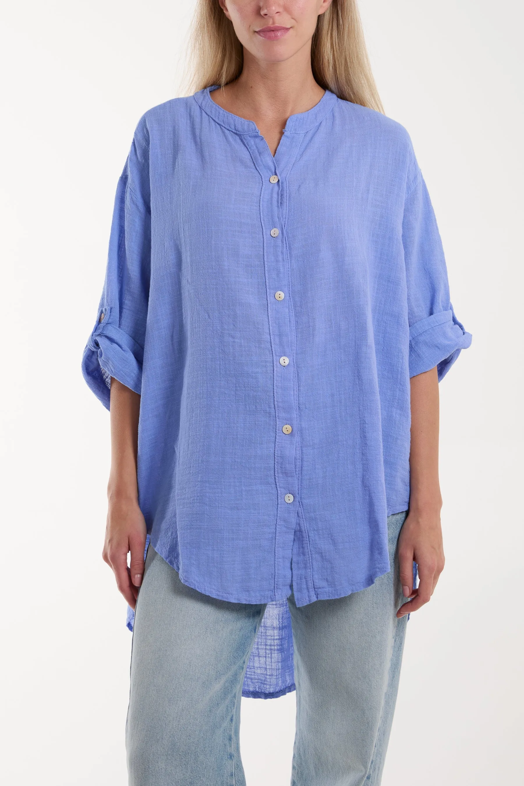 Grandad Collar Cotton Shirt