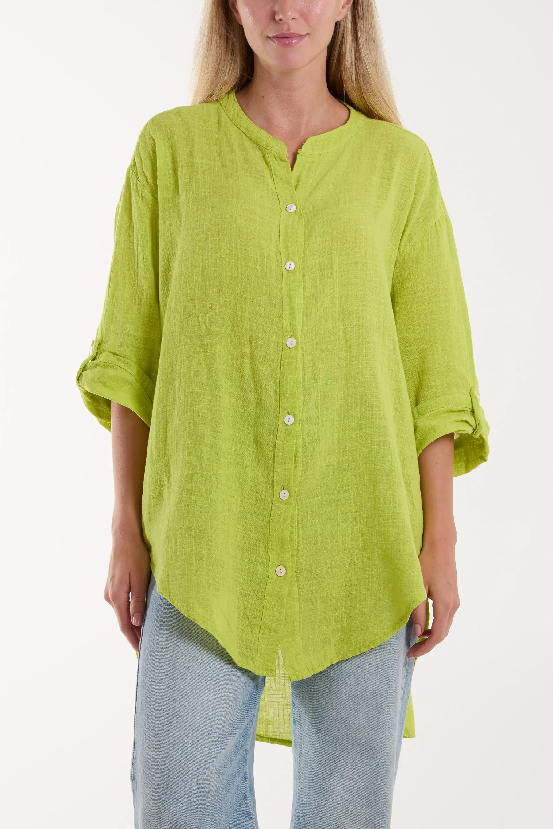 Grandad Collar Cotton Shirt