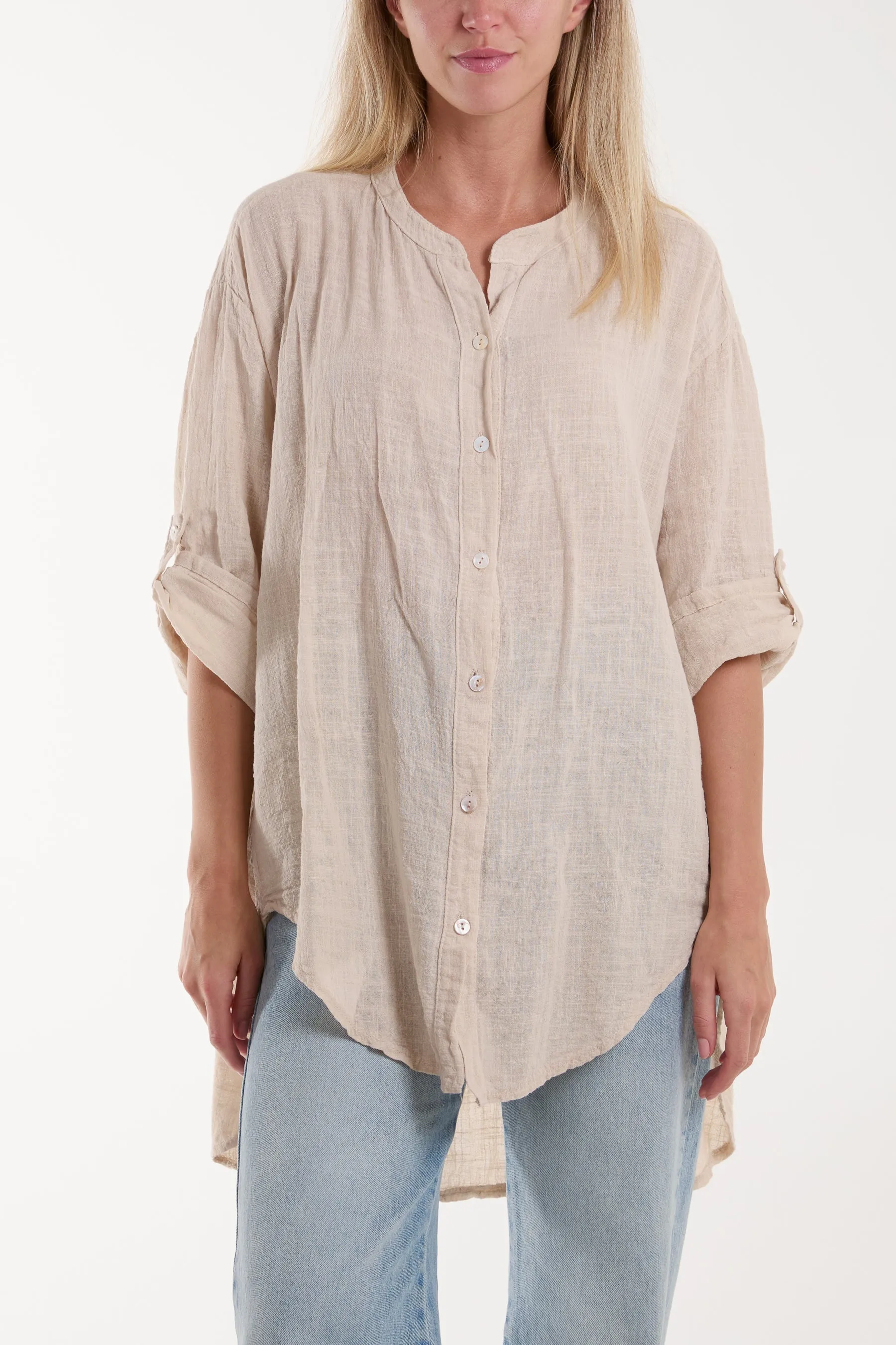 Grandad Collar Cotton Shirt