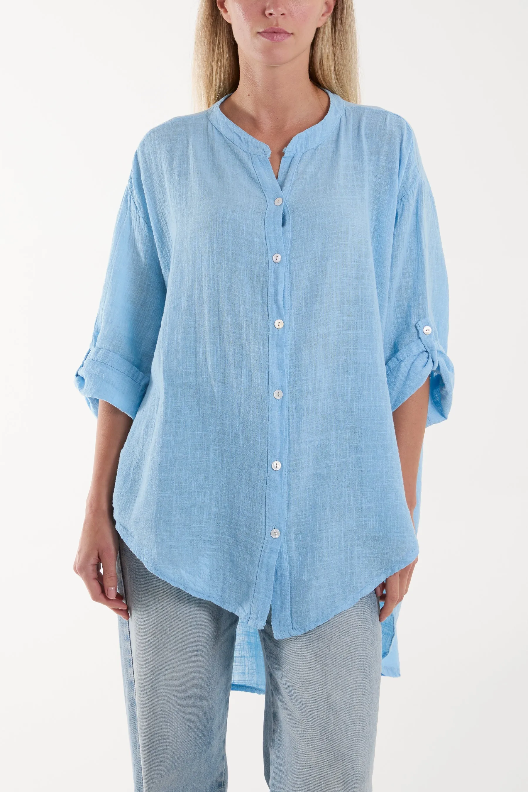 Grandad Collar Cotton Shirt
