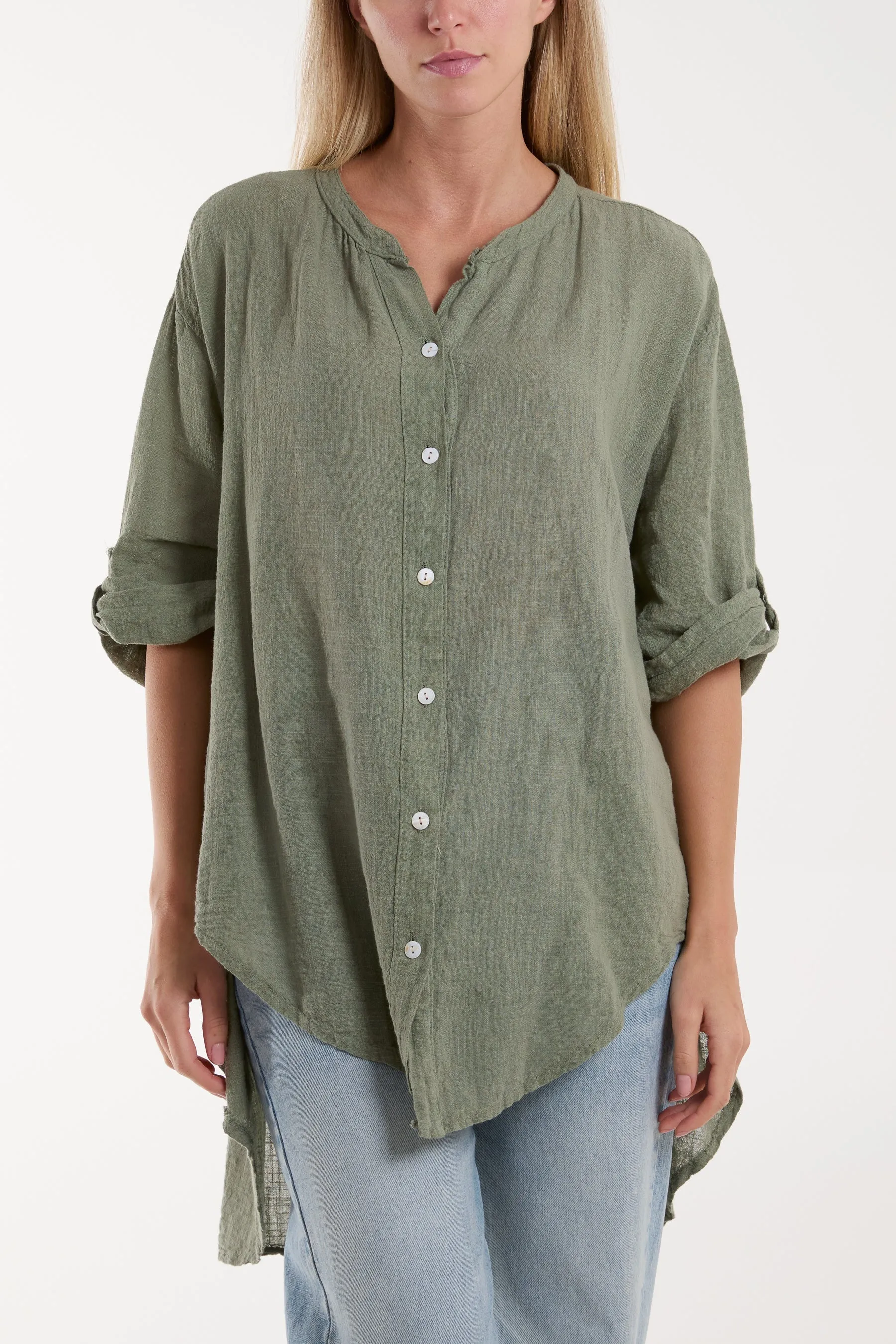 Grandad Collar Cotton Shirt