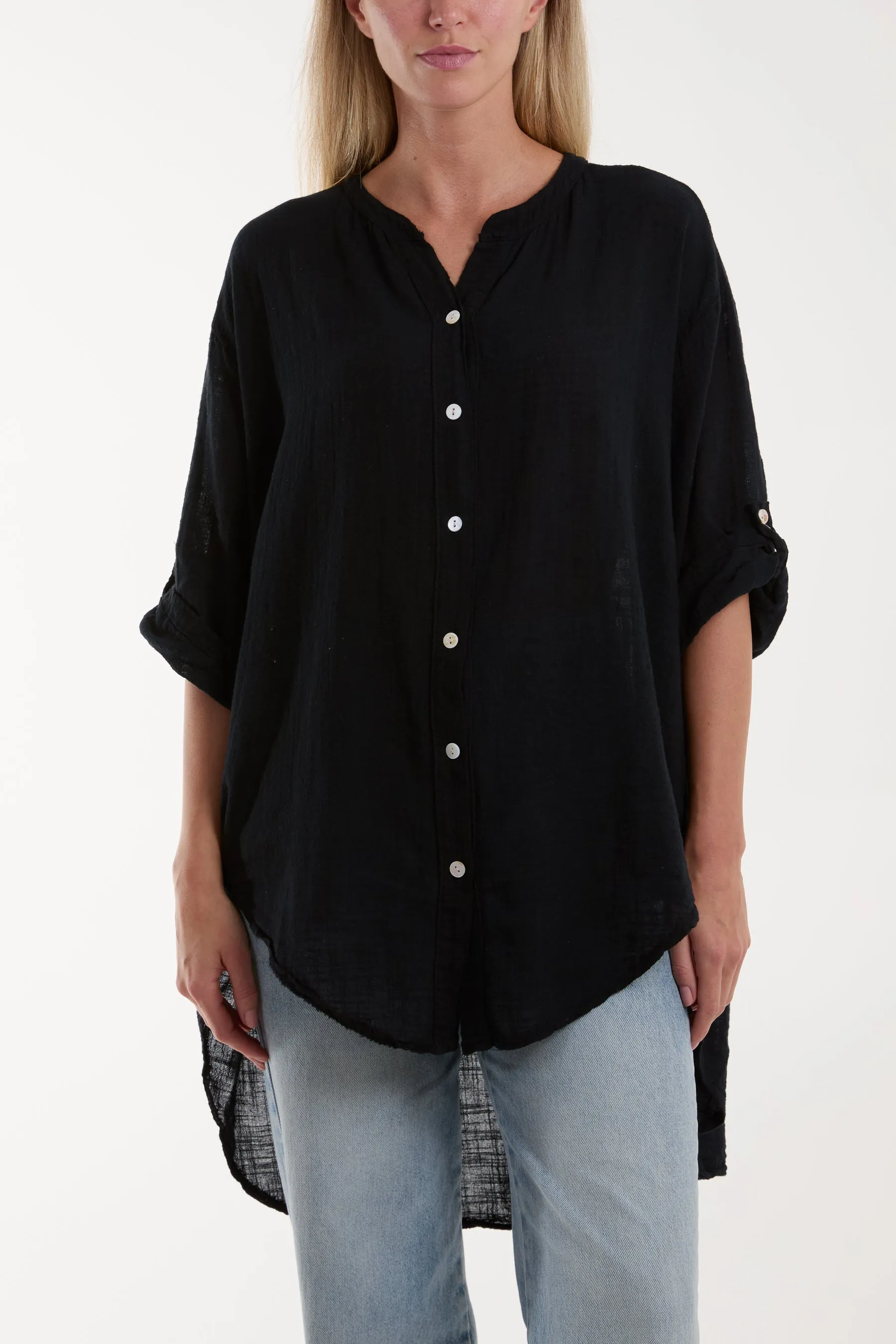 Grandad Collar Cotton Shirt