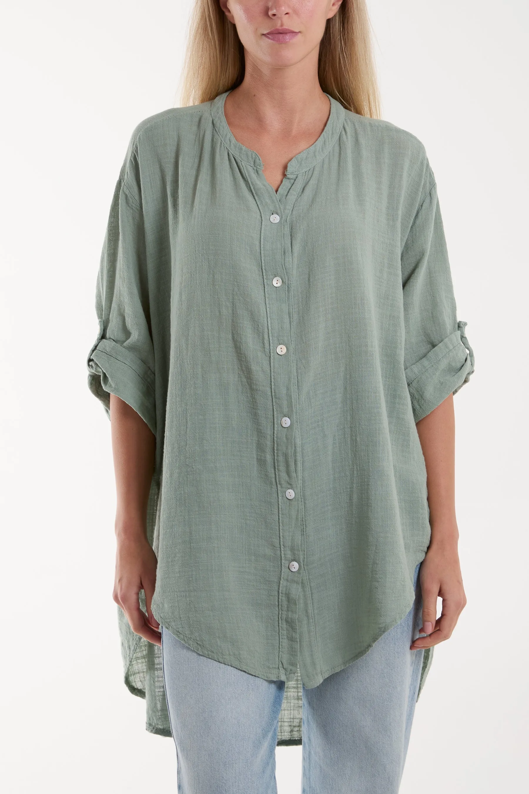 Grandad Collar Cotton Shirt