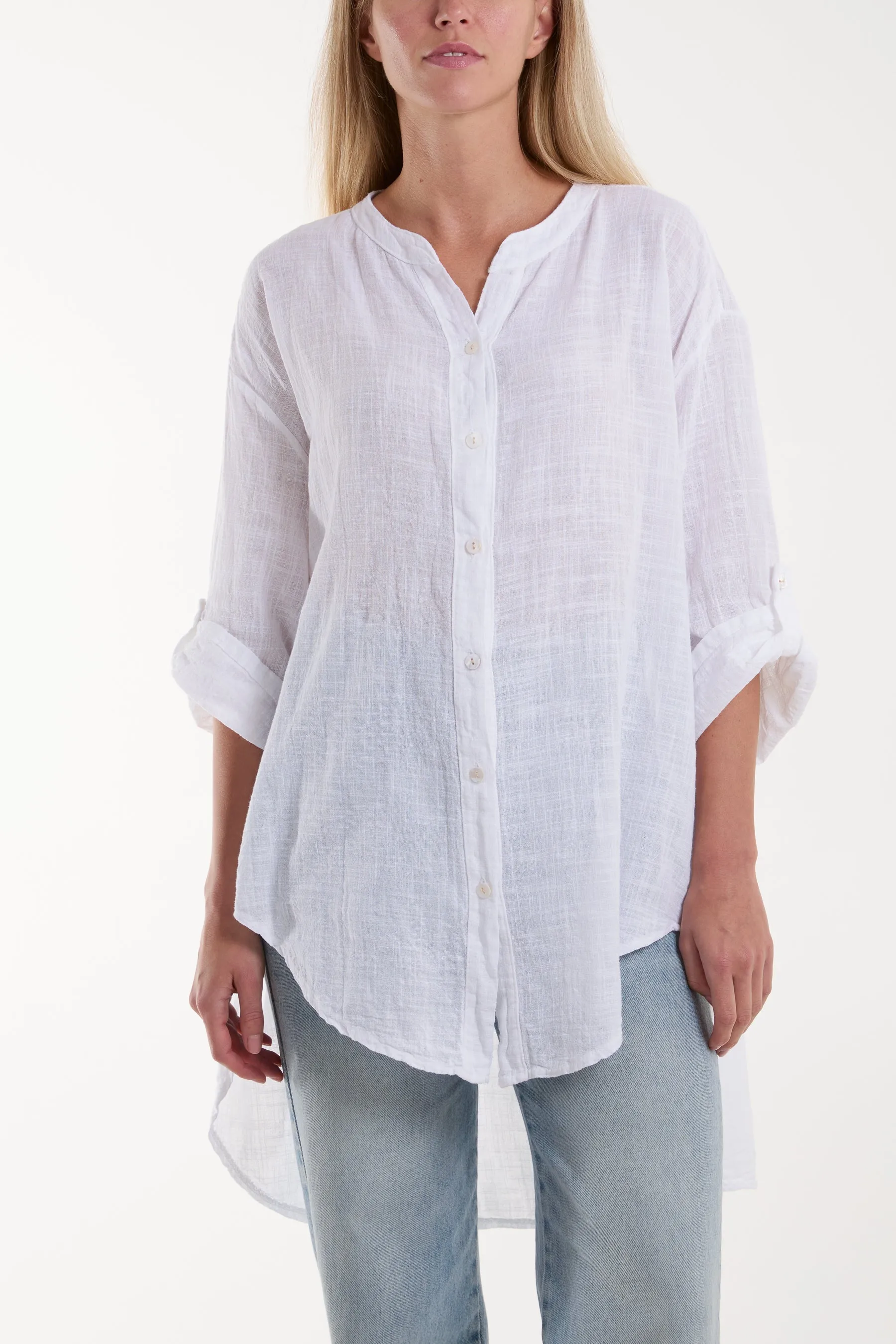 Grandad Collar Cotton Shirt