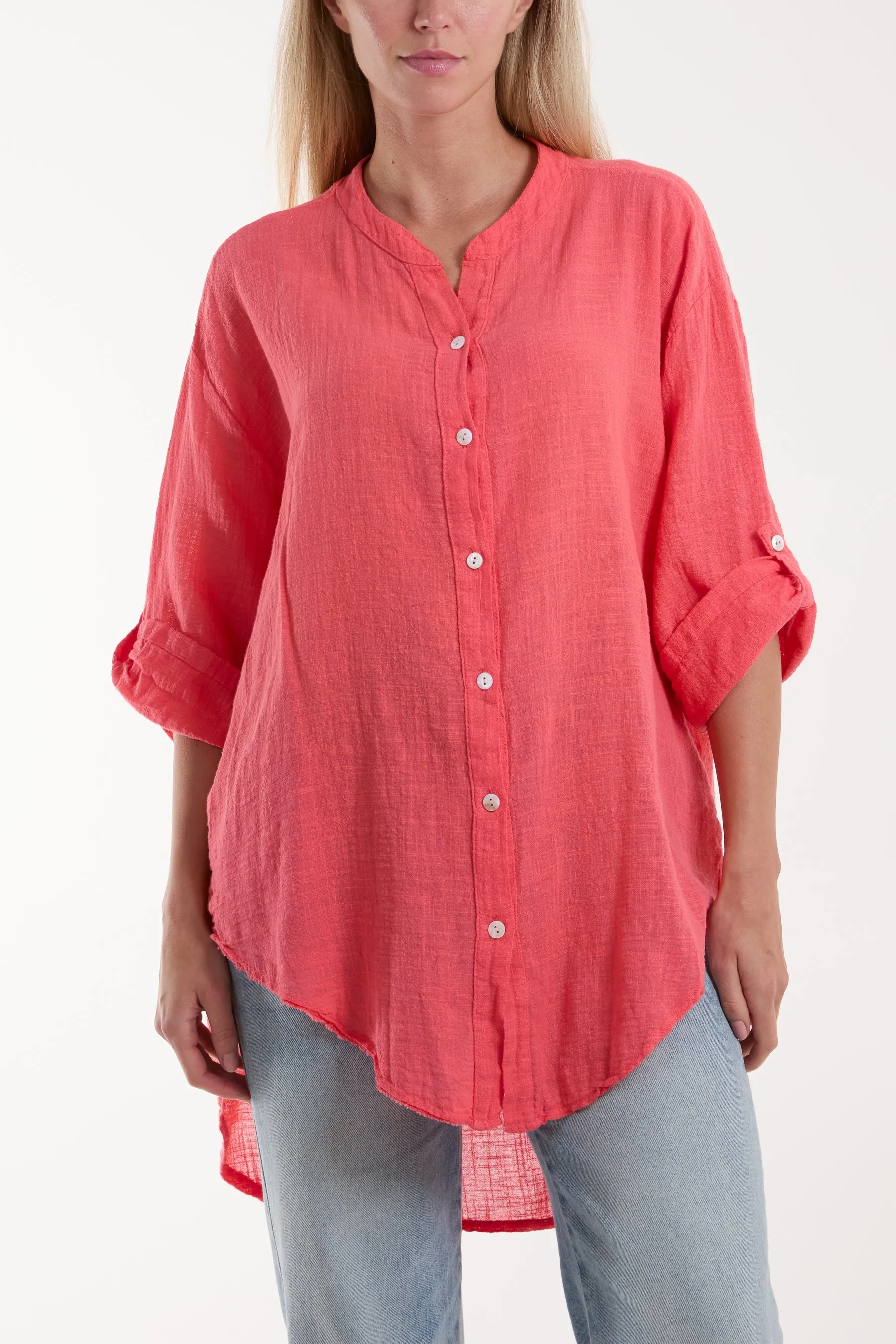Grandad Collar Cotton Shirt