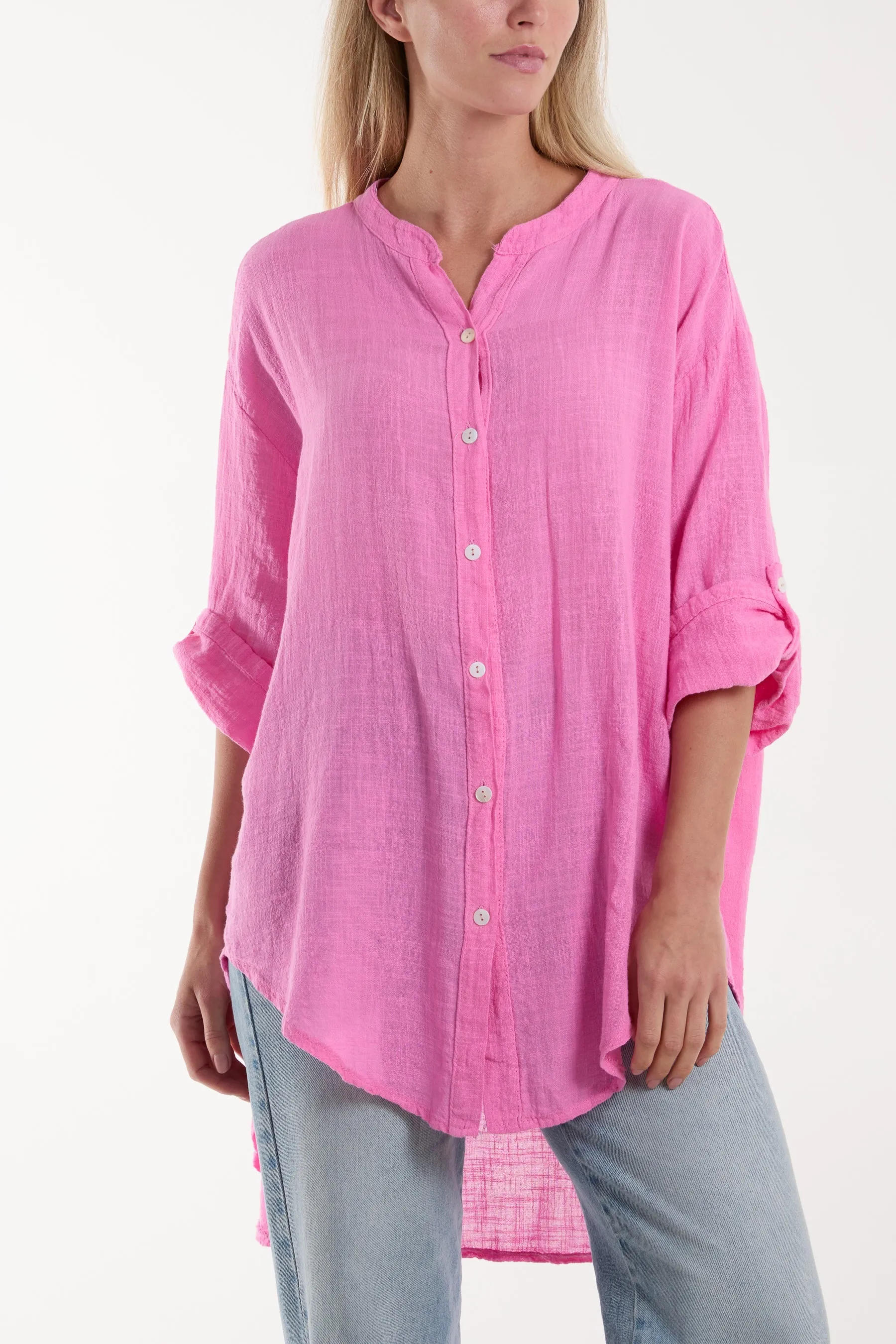 Grandad Collar Cotton Shirt