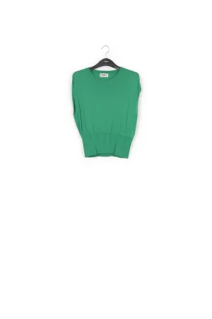 Green sleeveless knitted top with fitted waist