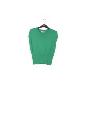 Green sleeveless knitted top with fitted waist