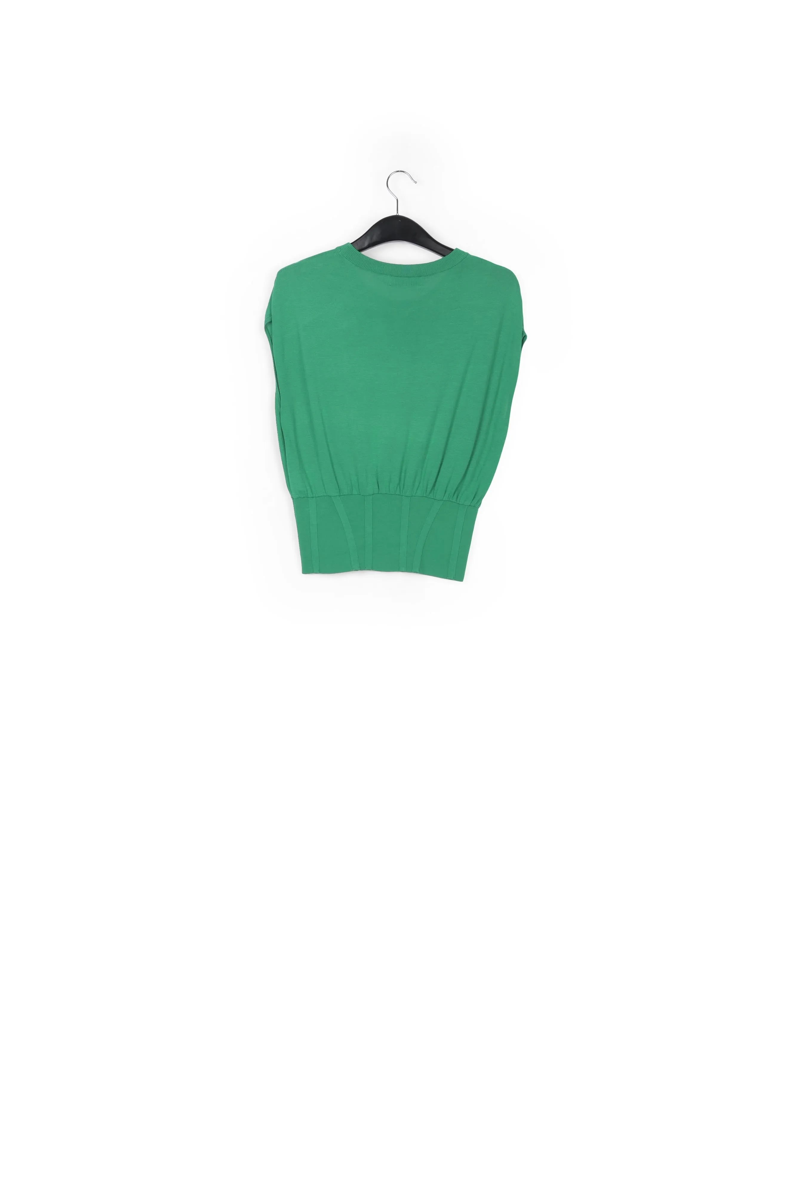 Green sleeveless knitted top with fitted waist