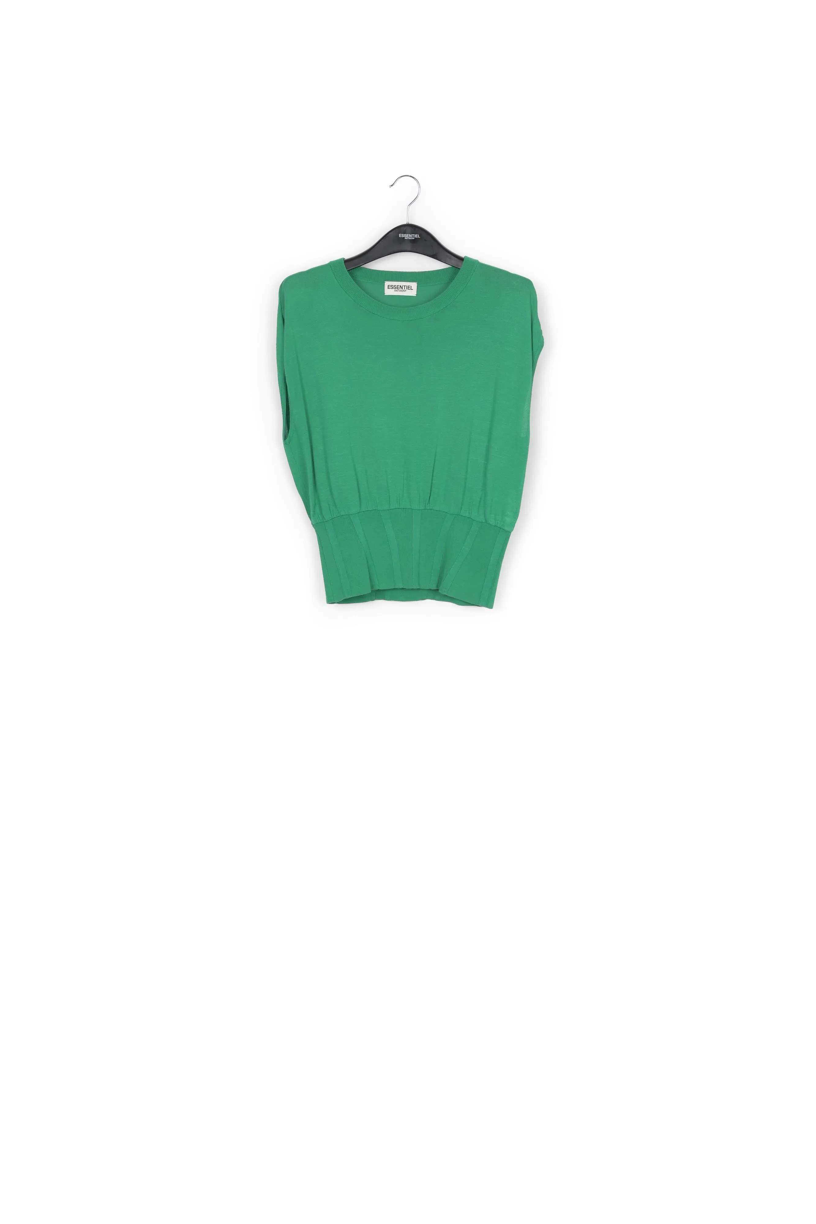 Green sleeveless knitted top with fitted waist