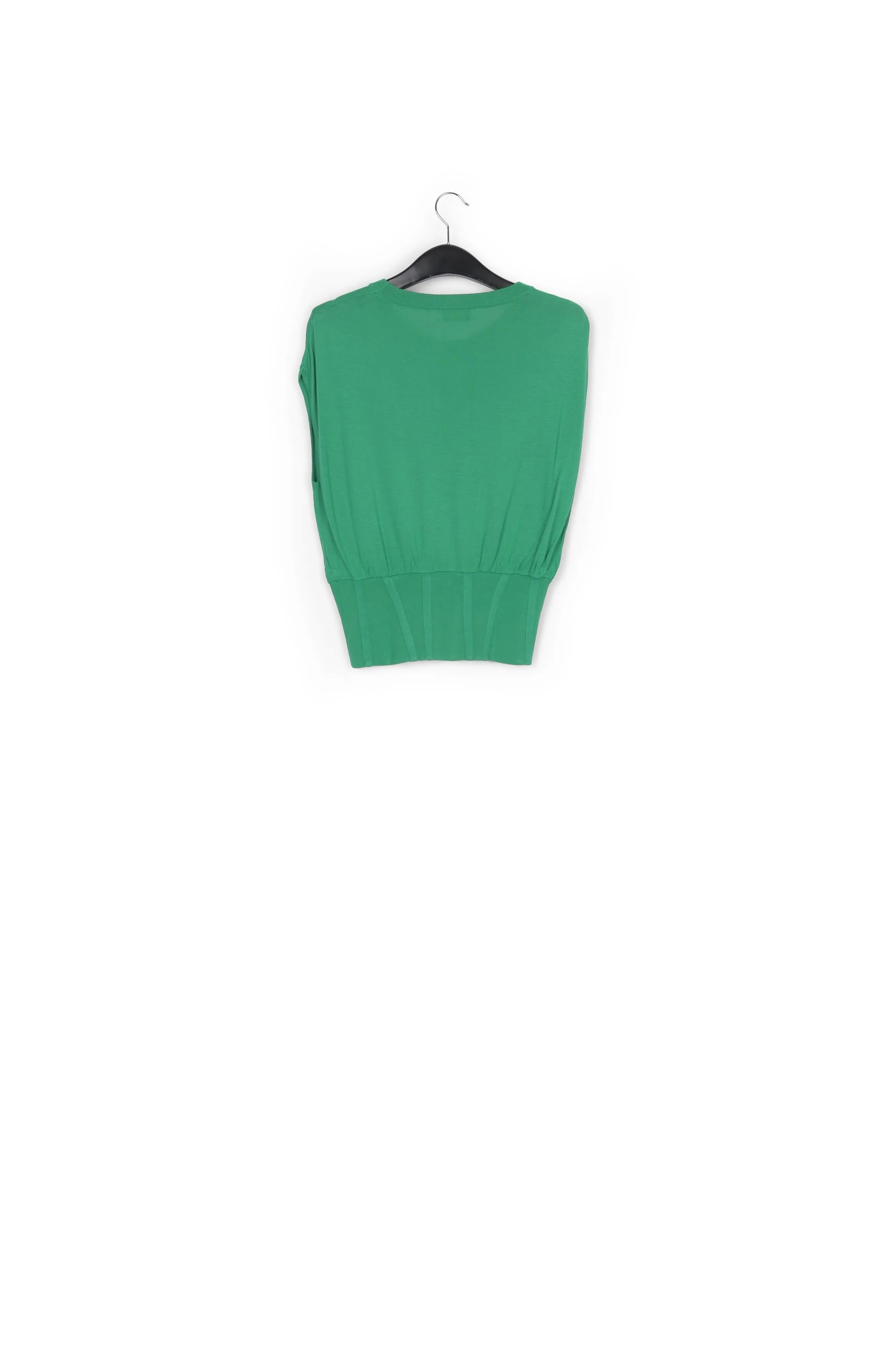 Green sleeveless knitted top with fitted waist