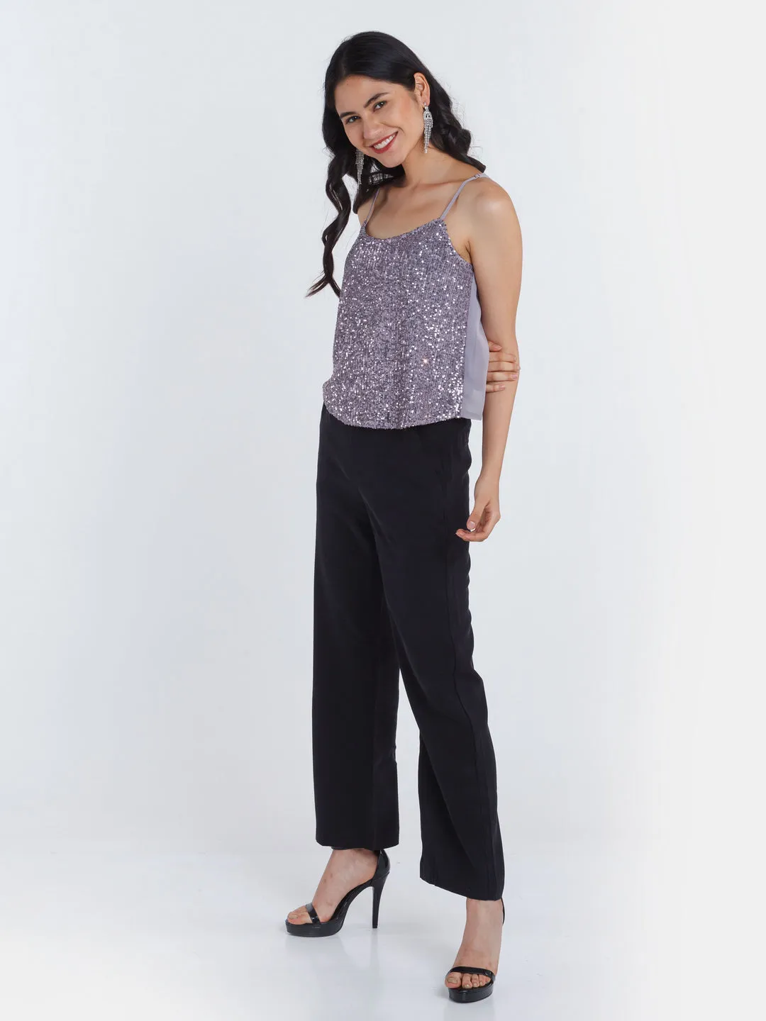 Grey Embellished Strappy Top