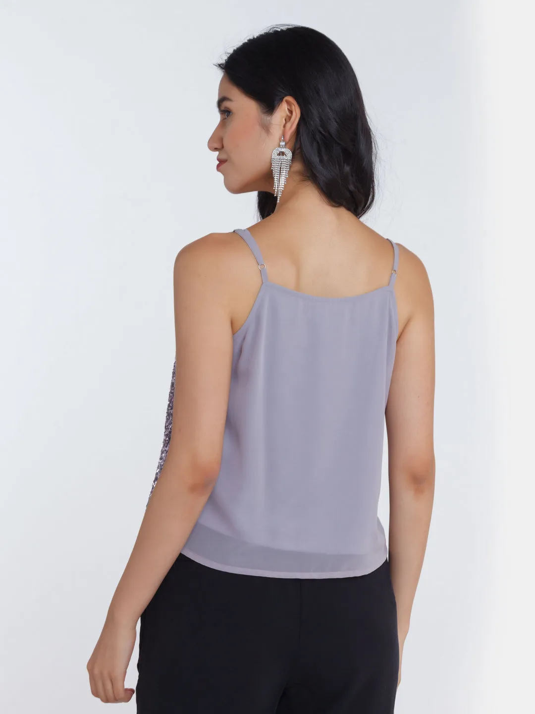 Grey Embellished Strappy Top