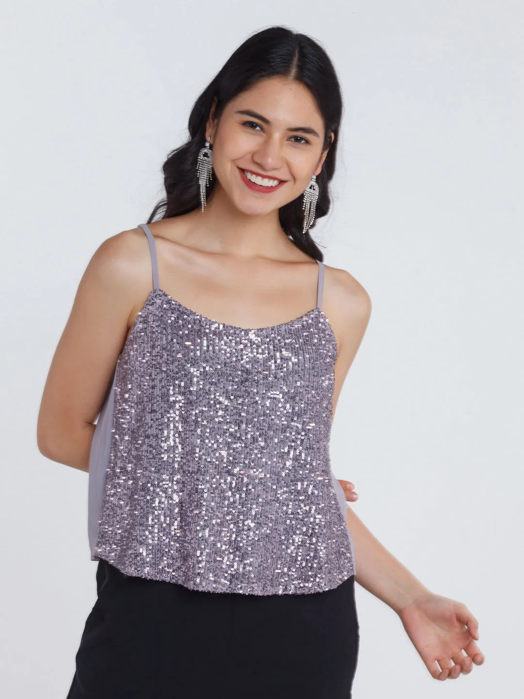 Grey Embellished Strappy Top