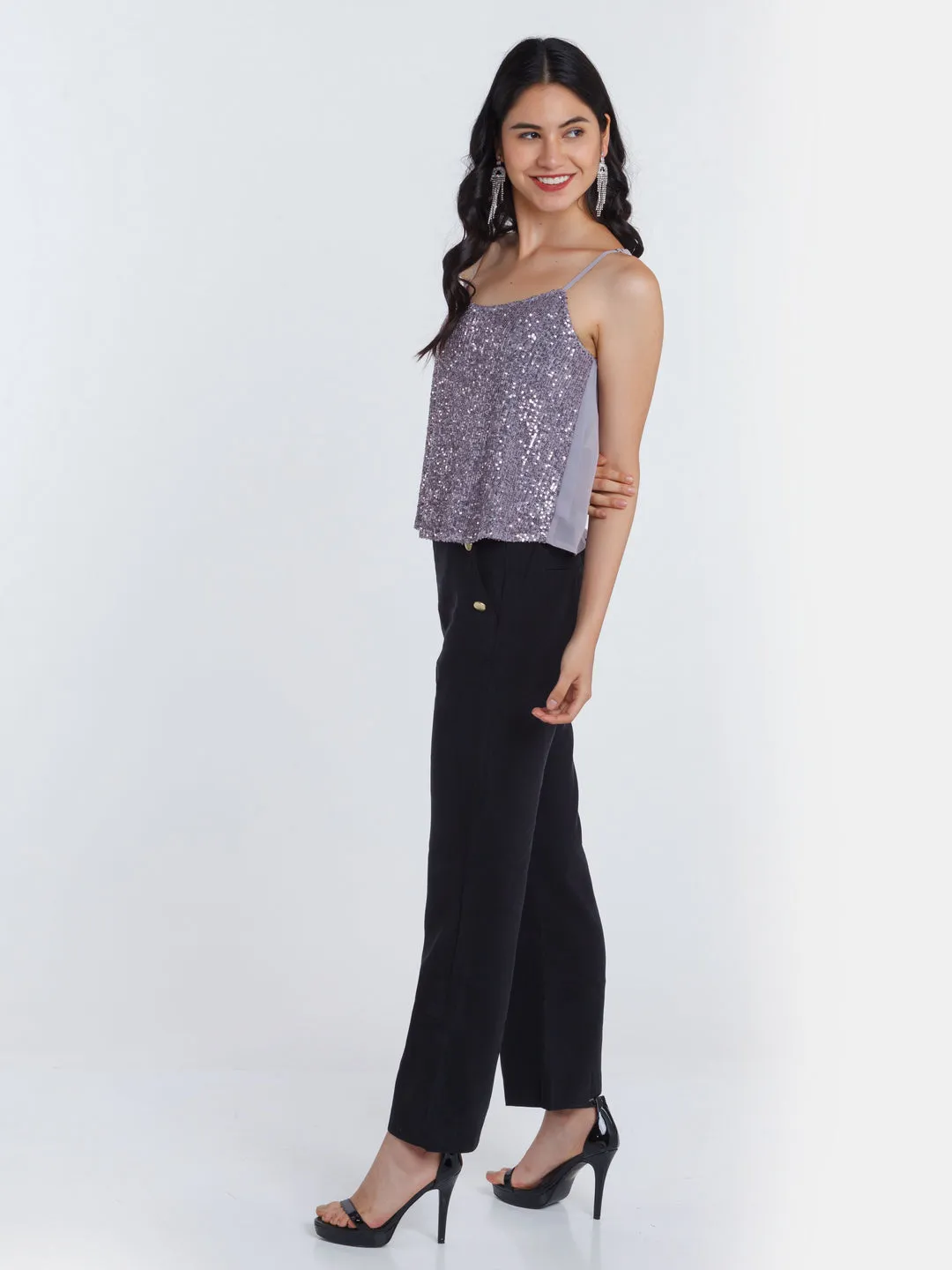 Grey Embellished Strappy Top