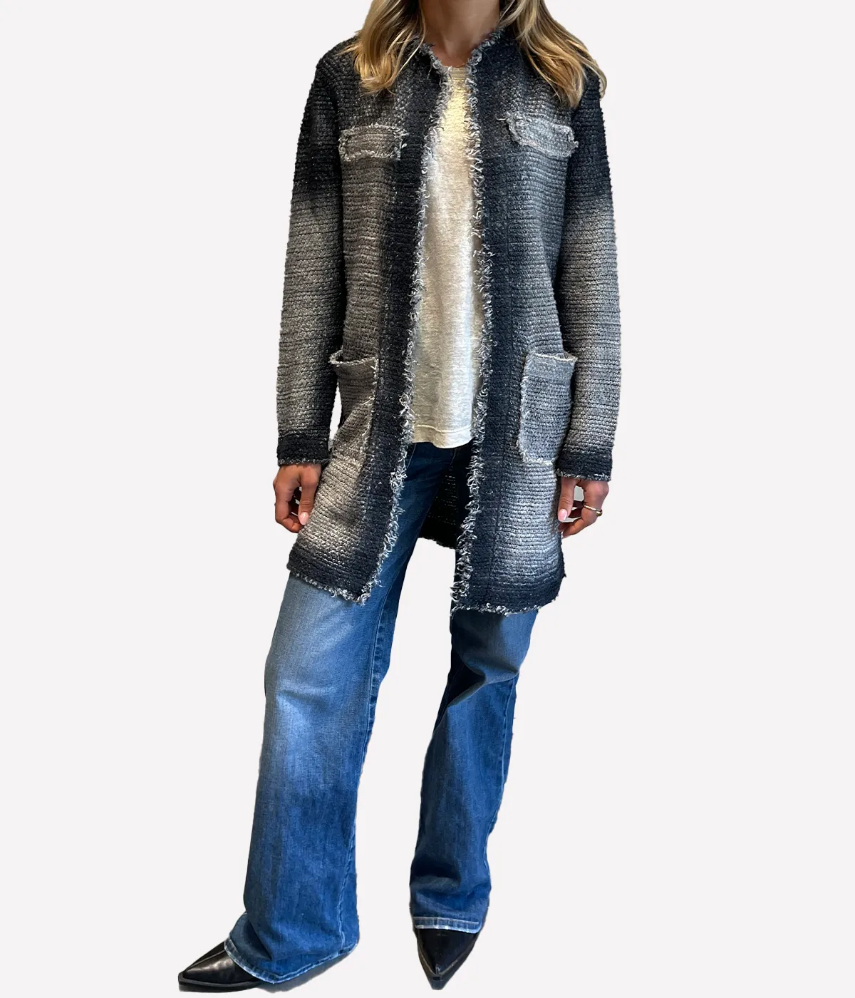 Hand Painted Mat Stitch Long Jacket in Huskey