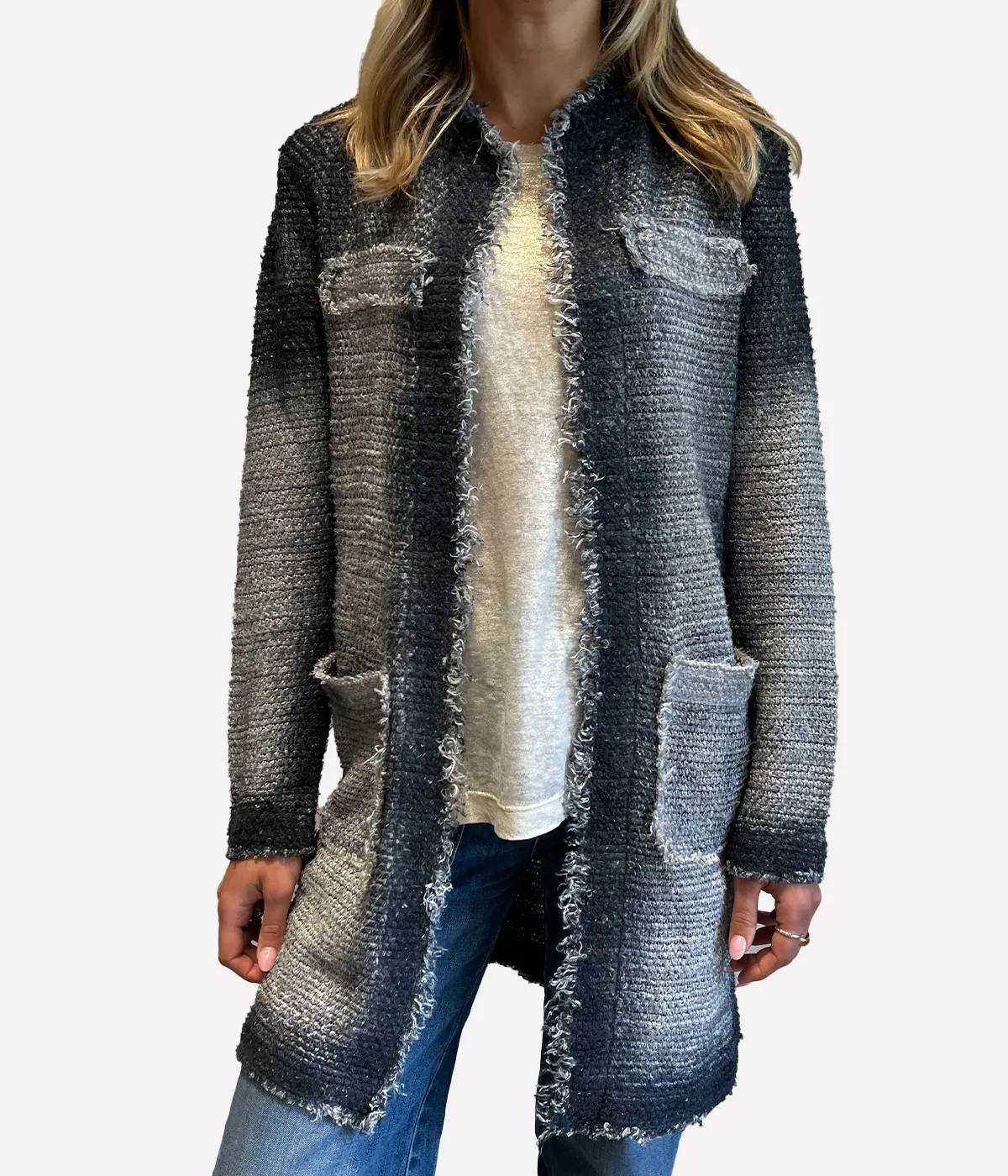 Hand Painted Mat Stitch Long Jacket in Huskey