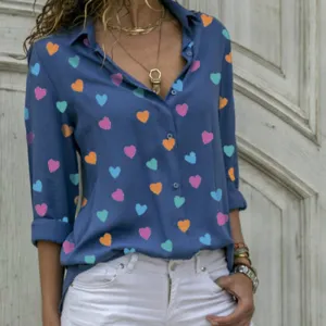Heart Printed V Neck Lady's Blouse