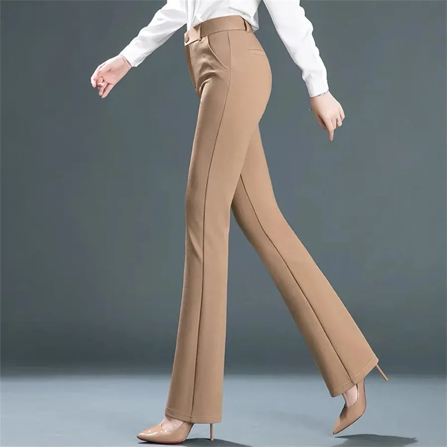 High Waist Office Flare Pants Slim Casual Trousers Stretchy Boot Cut Pants Women Formal Skinny