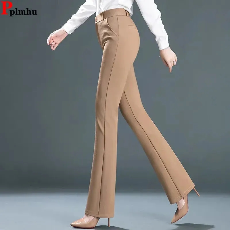 High Waist Office Flare Pants Slim Casual Trousers Stretchy Boot Cut Pants Women Formal Skinny