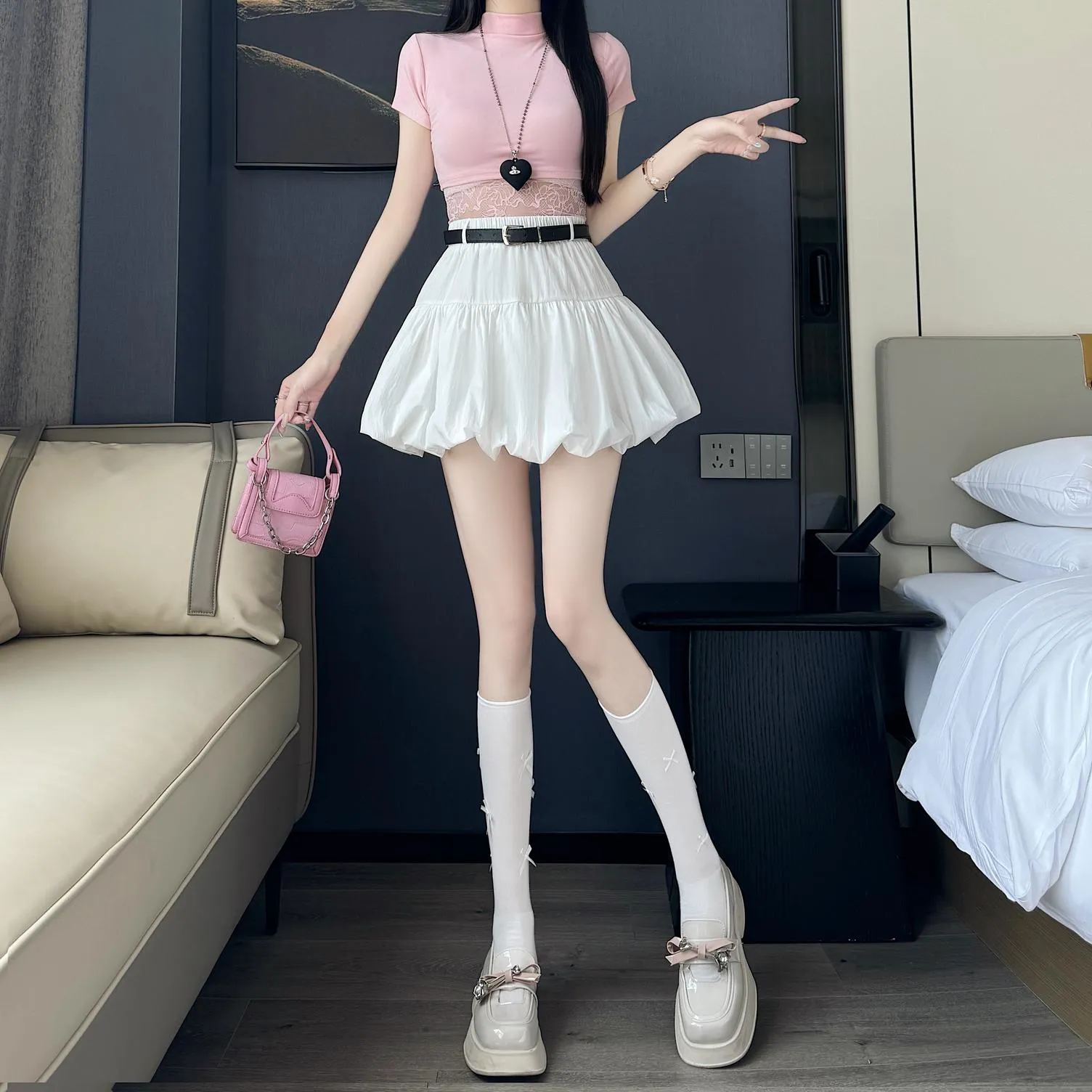 High-Waisted A-Line Skirt with Delicate Lace Detail