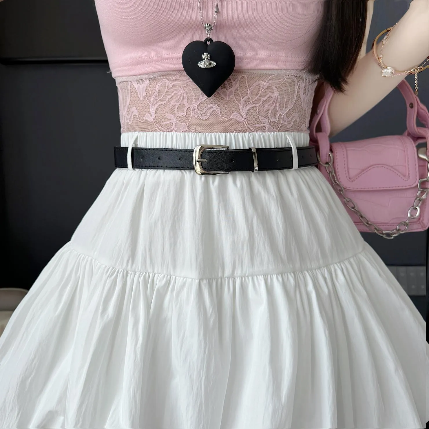 High-Waisted A-Line Skirt with Delicate Lace Detail