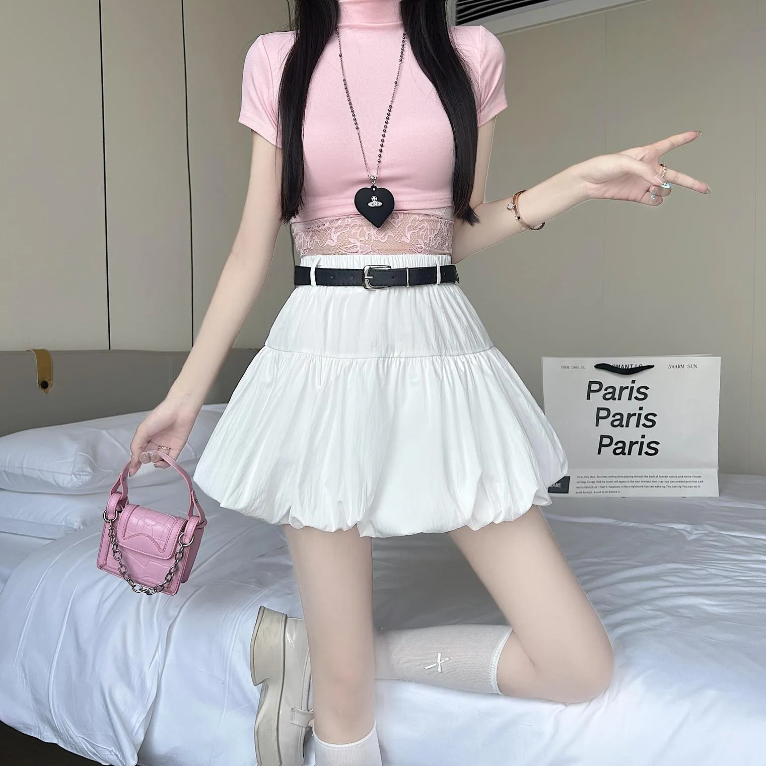 High-Waisted A-Line Skirt with Delicate Lace Detail