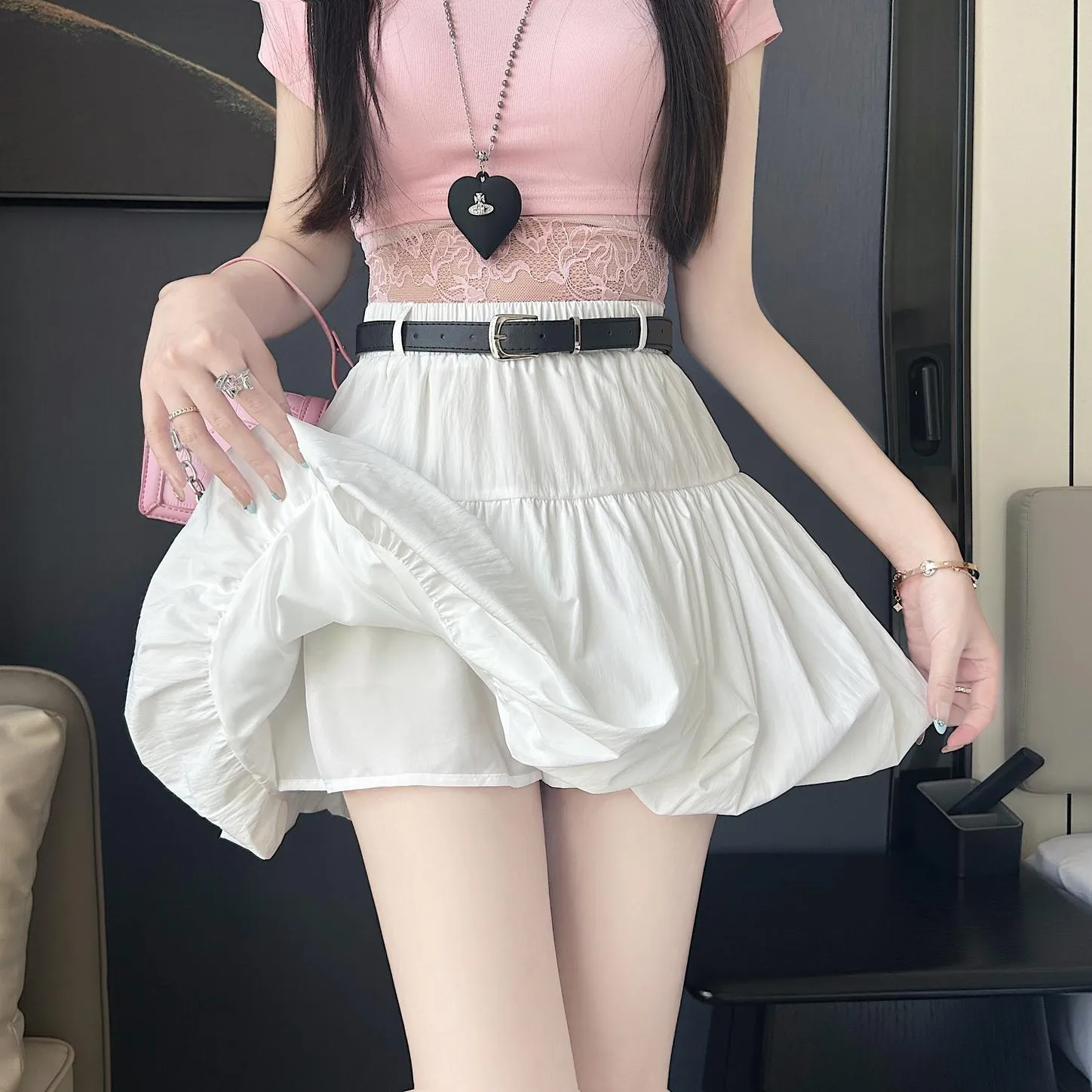 High-Waisted A-Line Skirt with Delicate Lace Detail