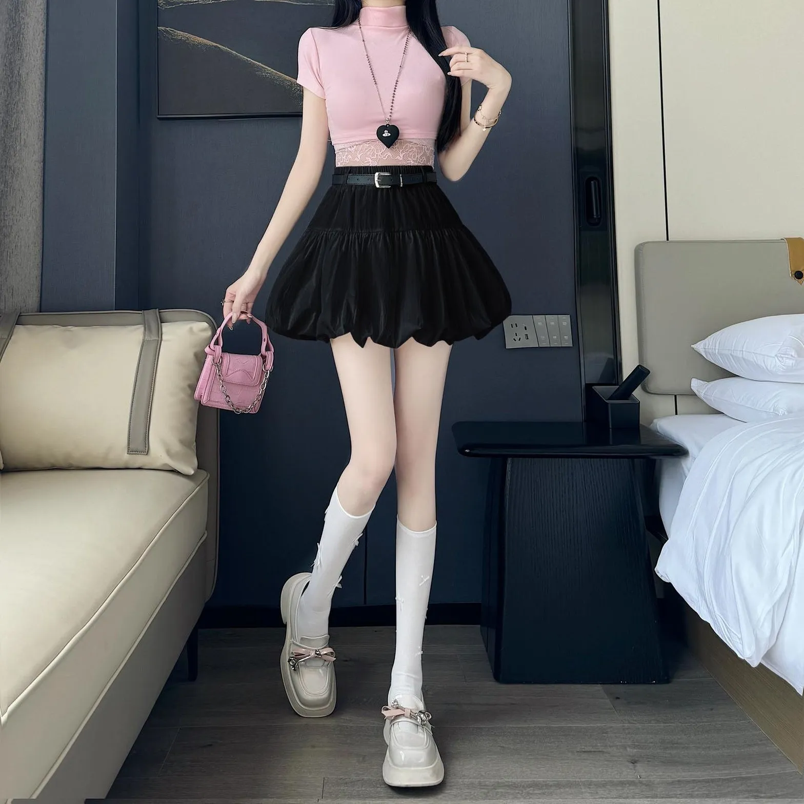 High-Waisted A-Line Skirt with Delicate Lace Detail
