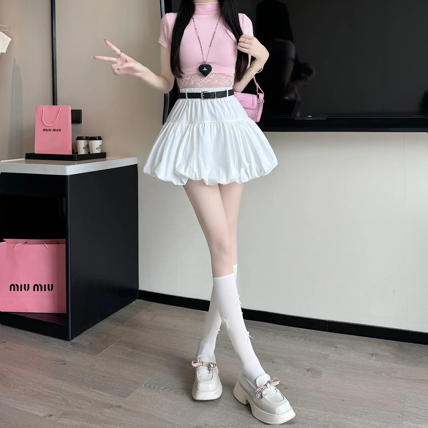 High-Waisted A-Line Skirt with Delicate Lace Detail