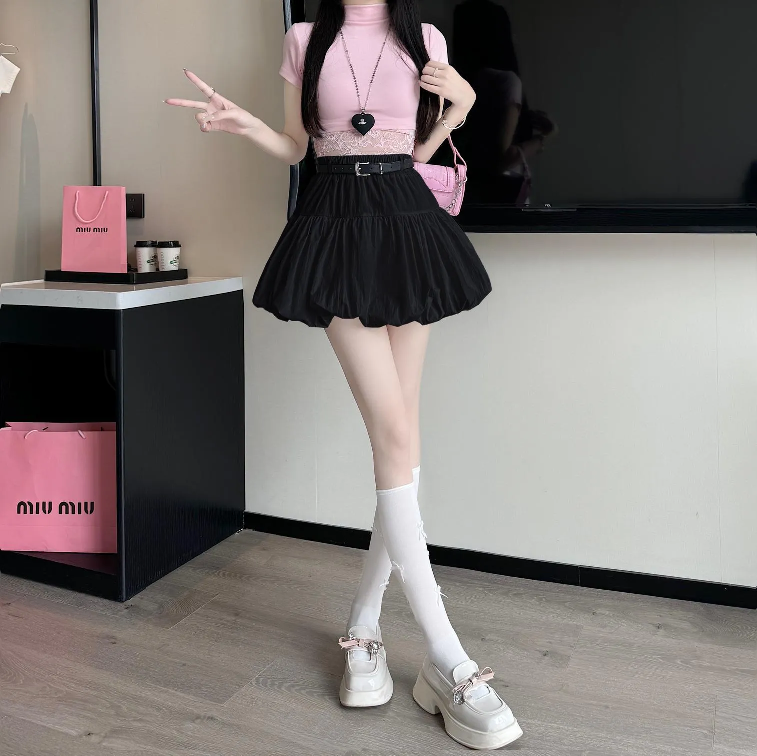 High-Waisted A-Line Skirt with Delicate Lace Detail
