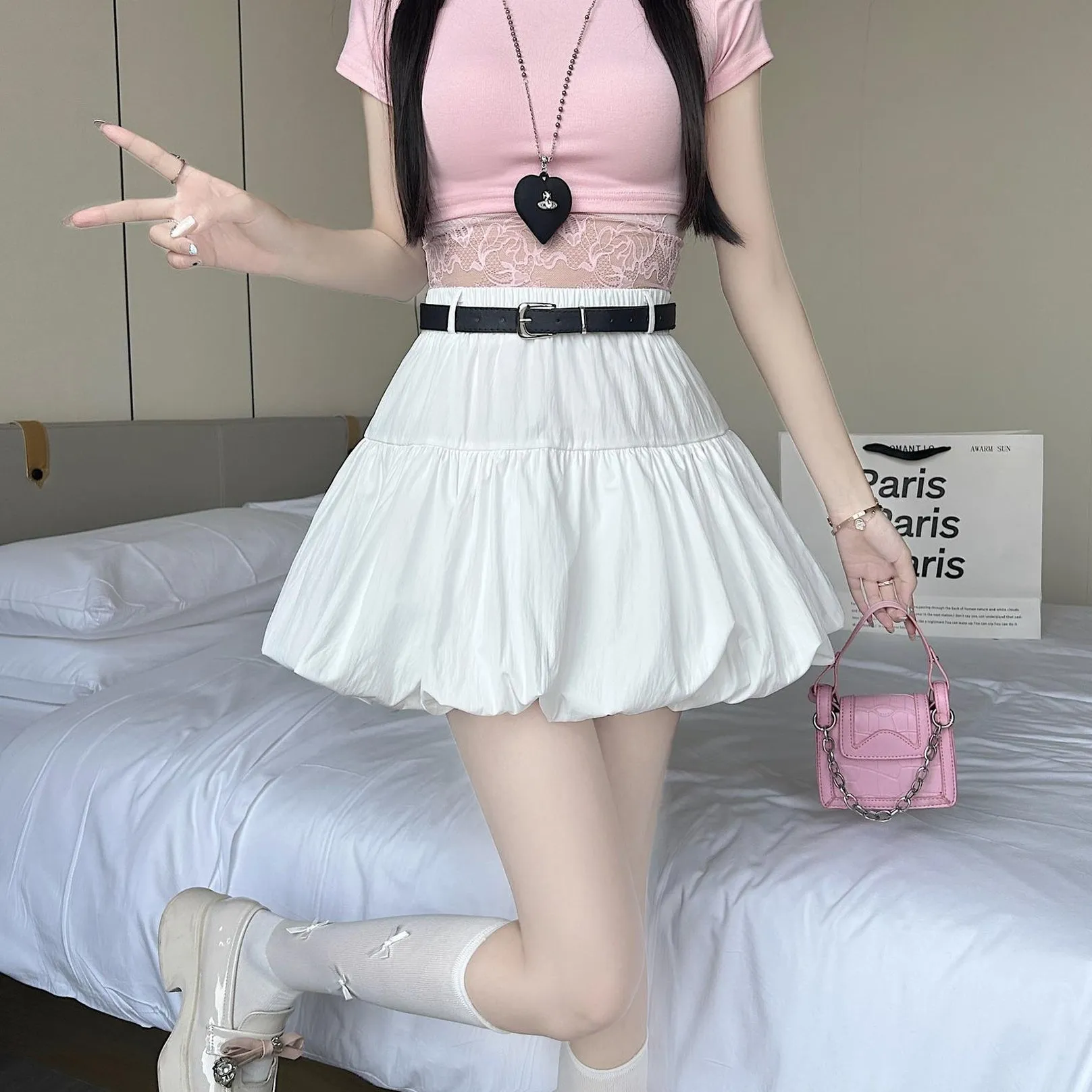 High-Waisted A-Line Skirt with Delicate Lace Detail