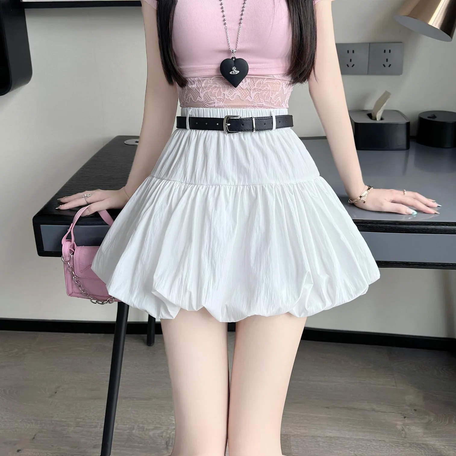 High-Waisted A-Line Skirt with Delicate Lace Detail