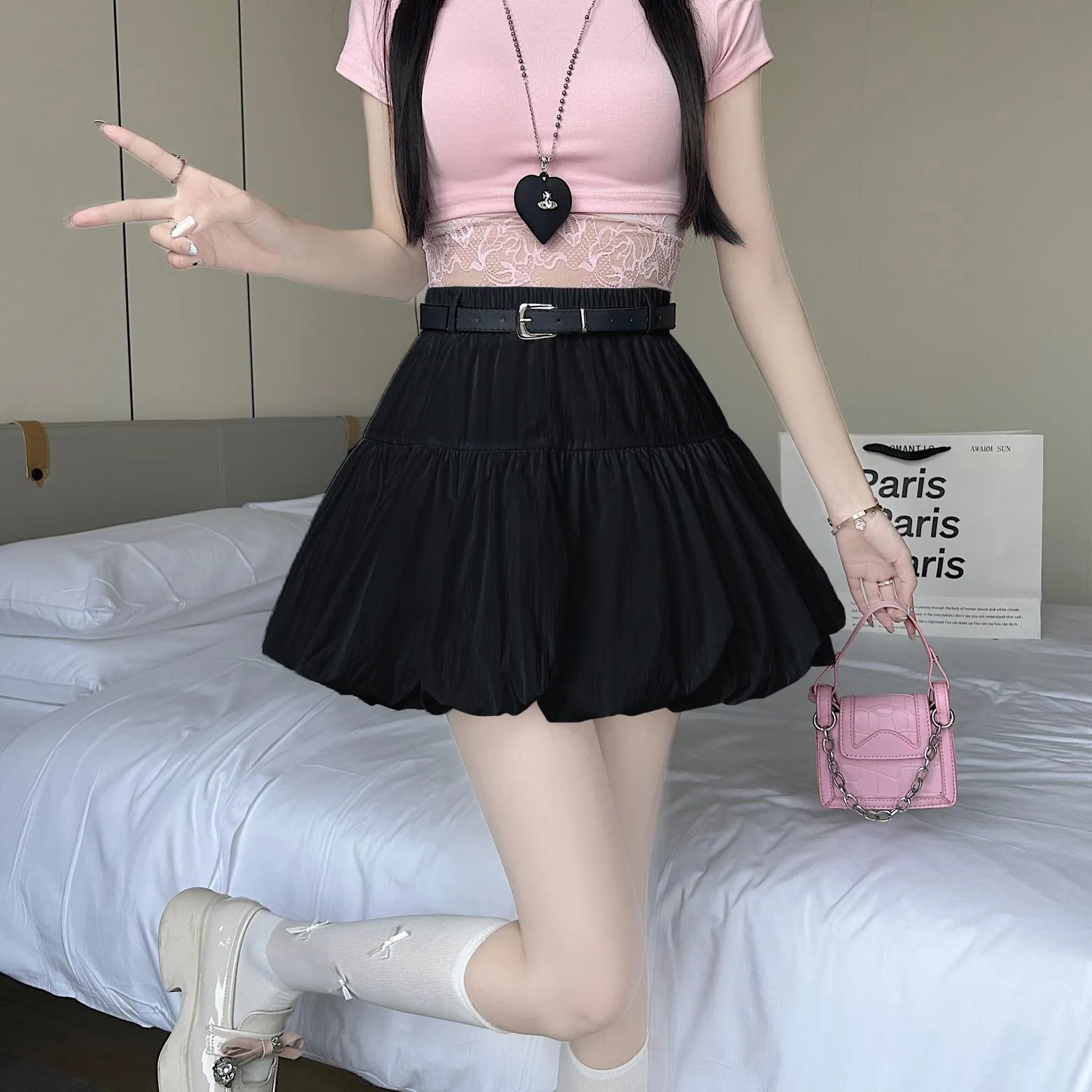 High-Waisted A-Line Skirt with Delicate Lace Detail
