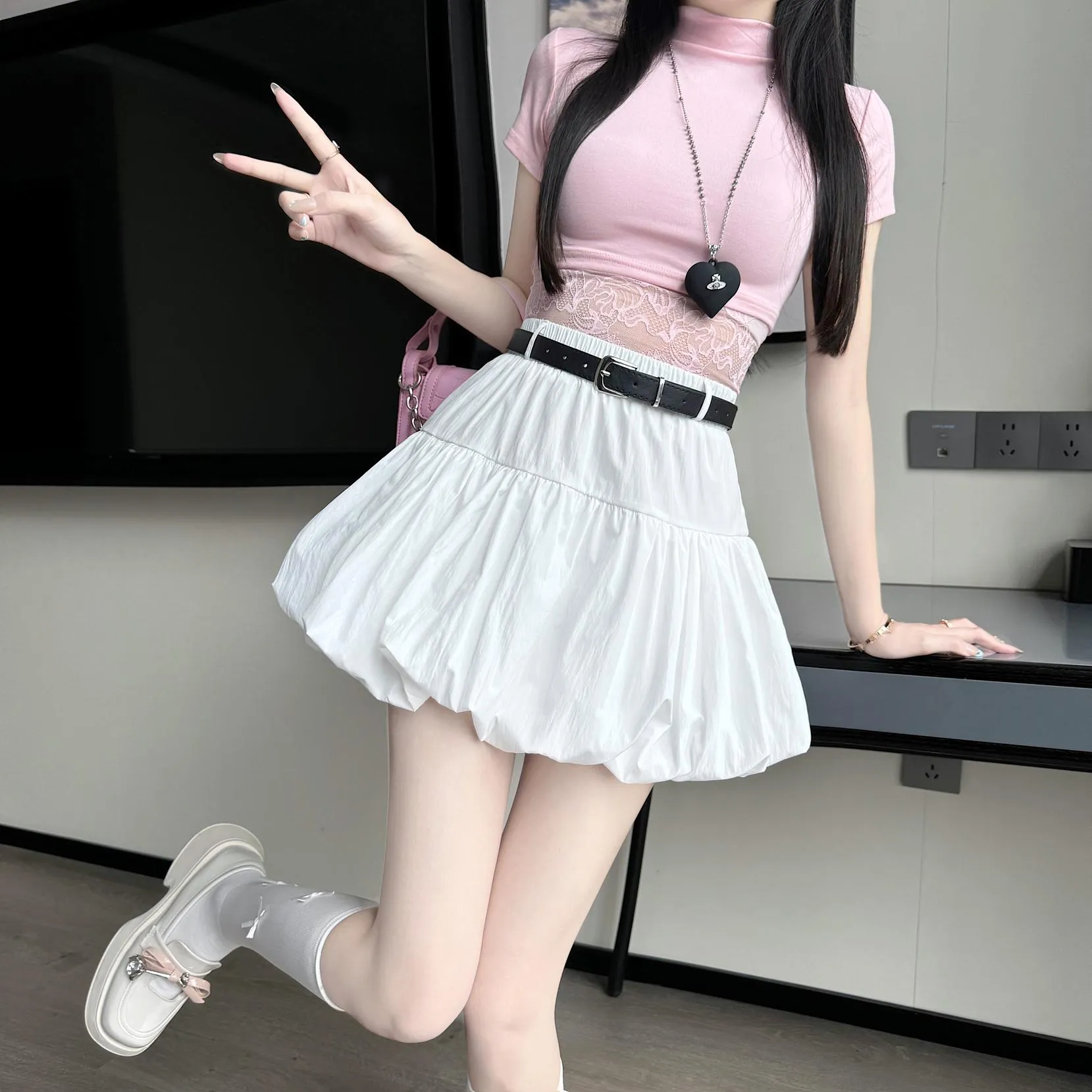 High-Waisted A-Line Skirt with Delicate Lace Detail