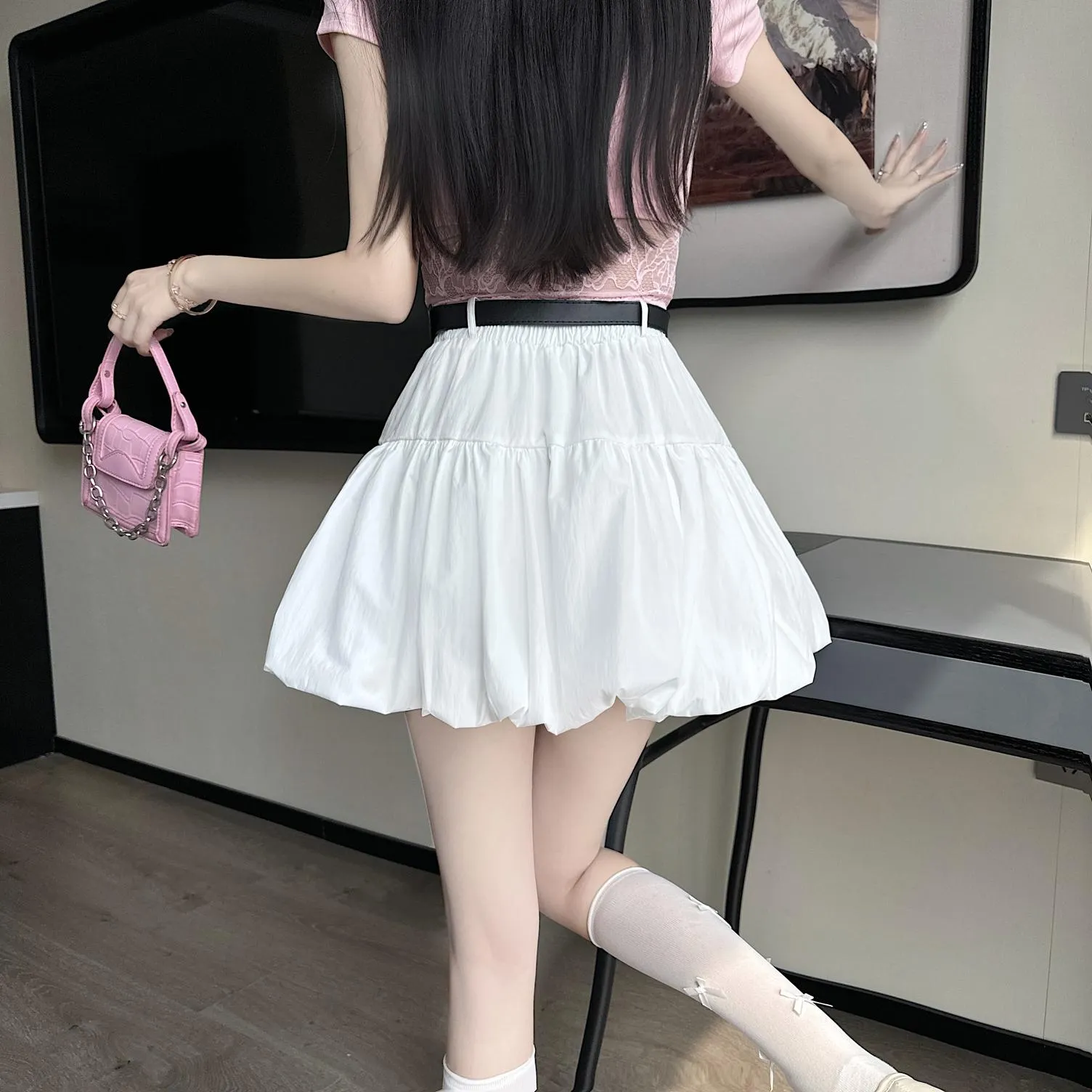 High-Waisted A-Line Skirt with Delicate Lace Detail