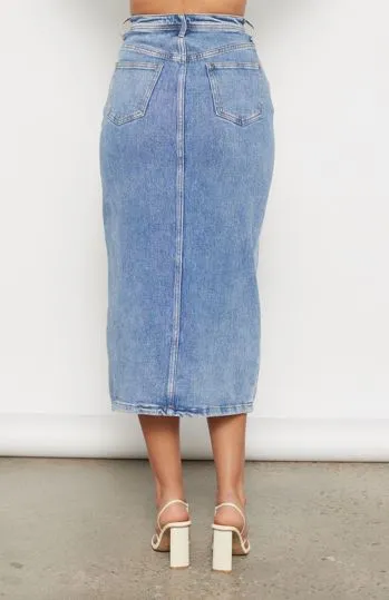 HIGH WAISTED DENIM MAXI SKIRT