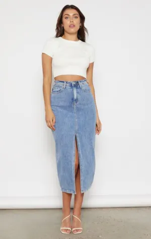 HIGH WAISTED DENIM MAXI SKIRT