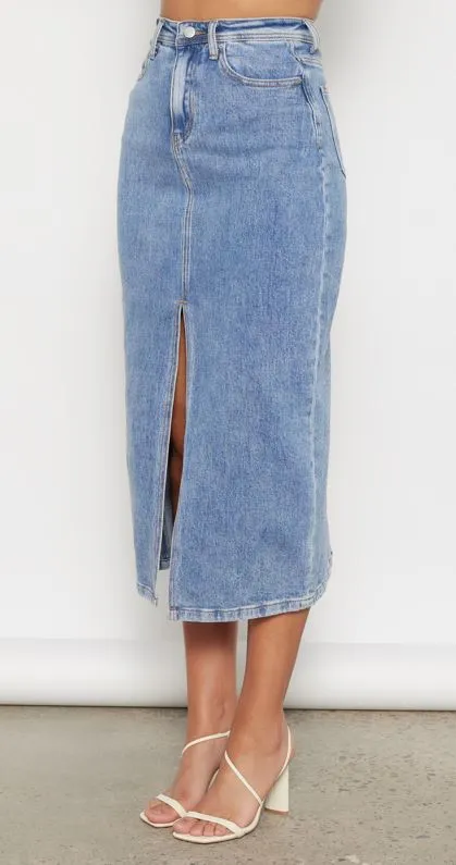 HIGH WAISTED DENIM MAXI SKIRT