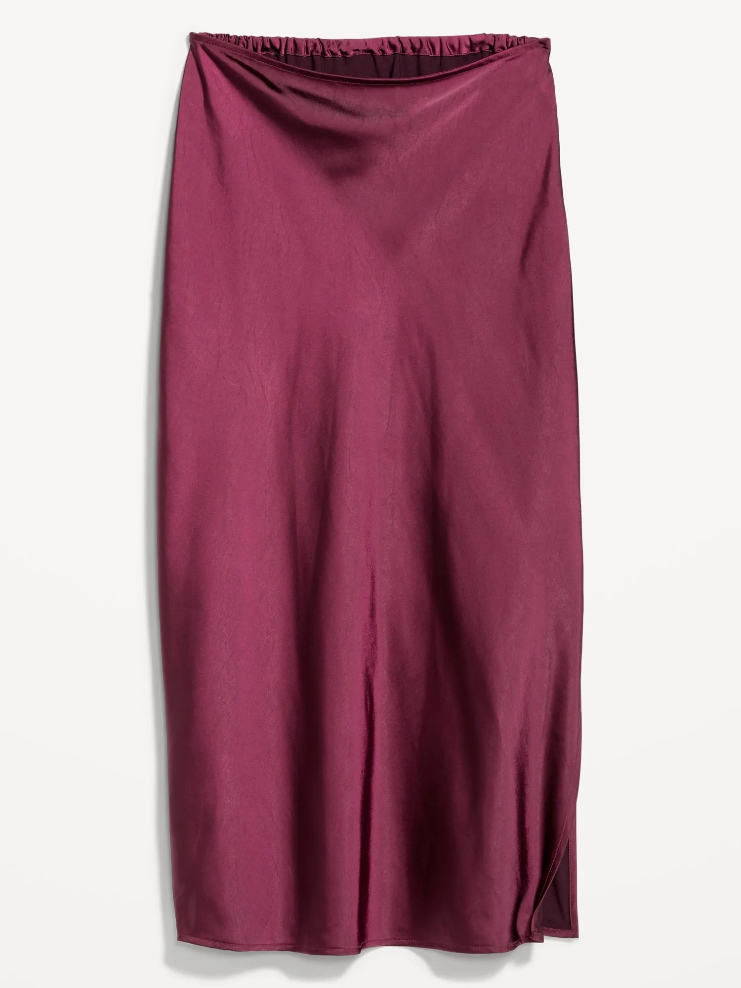 High-Waisted Satin Midi Slip Skirt