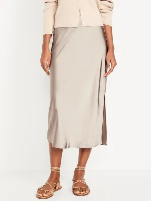 High-Waisted Satin Midi Slip Skirt