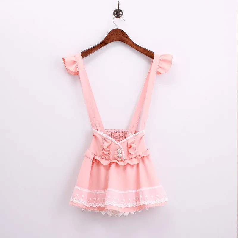 High Waisted Skirt Cute Japanese Ruffle lace Suspender Skirt Detachable Strap Lolit Aymmy Bandage skirts
