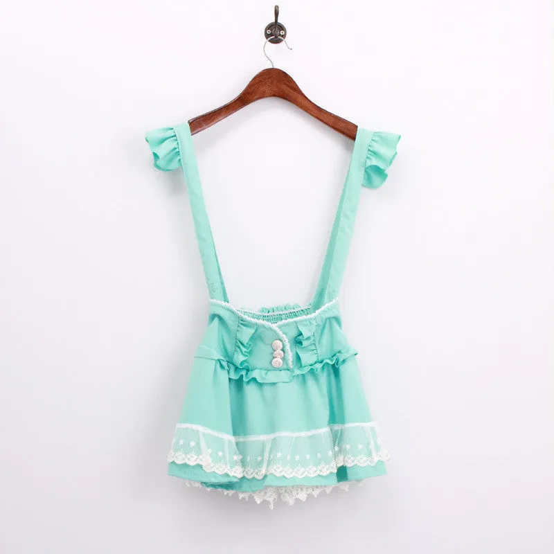 High Waisted Skirt Cute Japanese Ruffle lace Suspender Skirt Detachable Strap Lolit Aymmy Bandage skirts