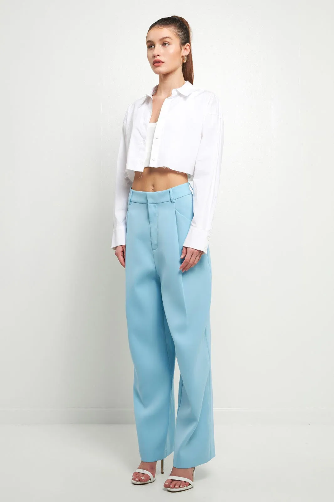High Waisted Suit Trousers (Black, Ocean Blue)