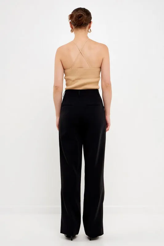 High Waisted Suit Trousers (Black, Ocean Blue)