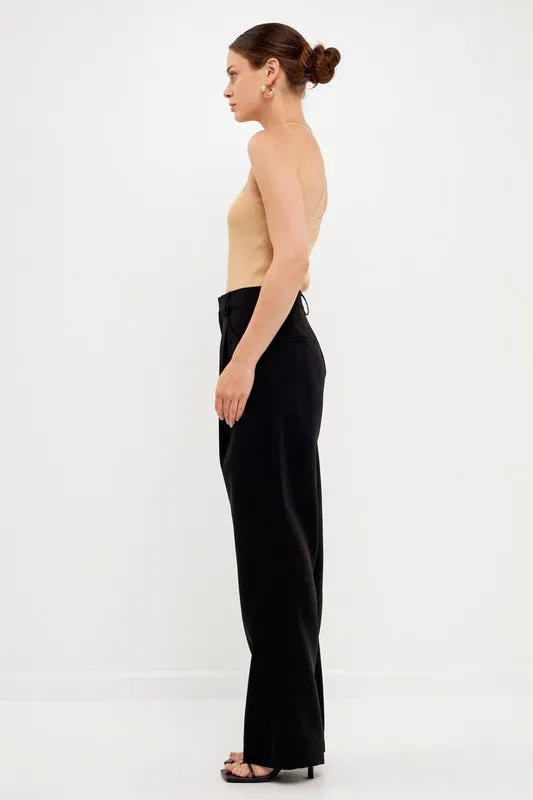 High Waisted Suit Trousers (Black, Ocean Blue)