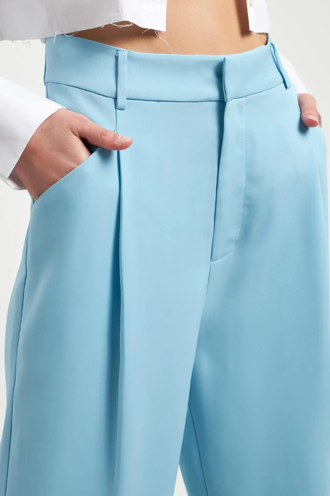 High Waisted Suit Trousers (Black, Ocean Blue)