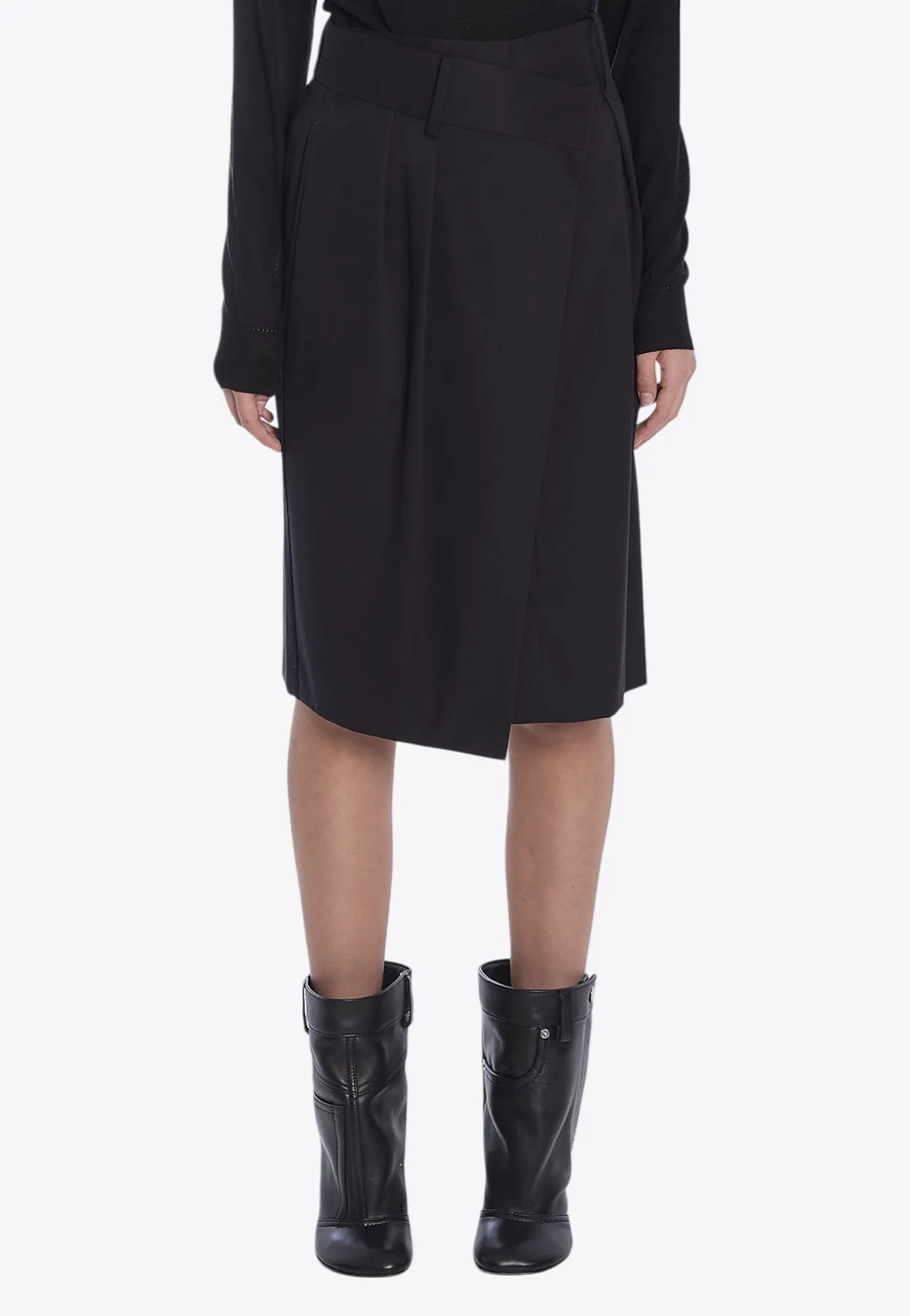 High-Waisted Wrap Knee-Length Skirt
