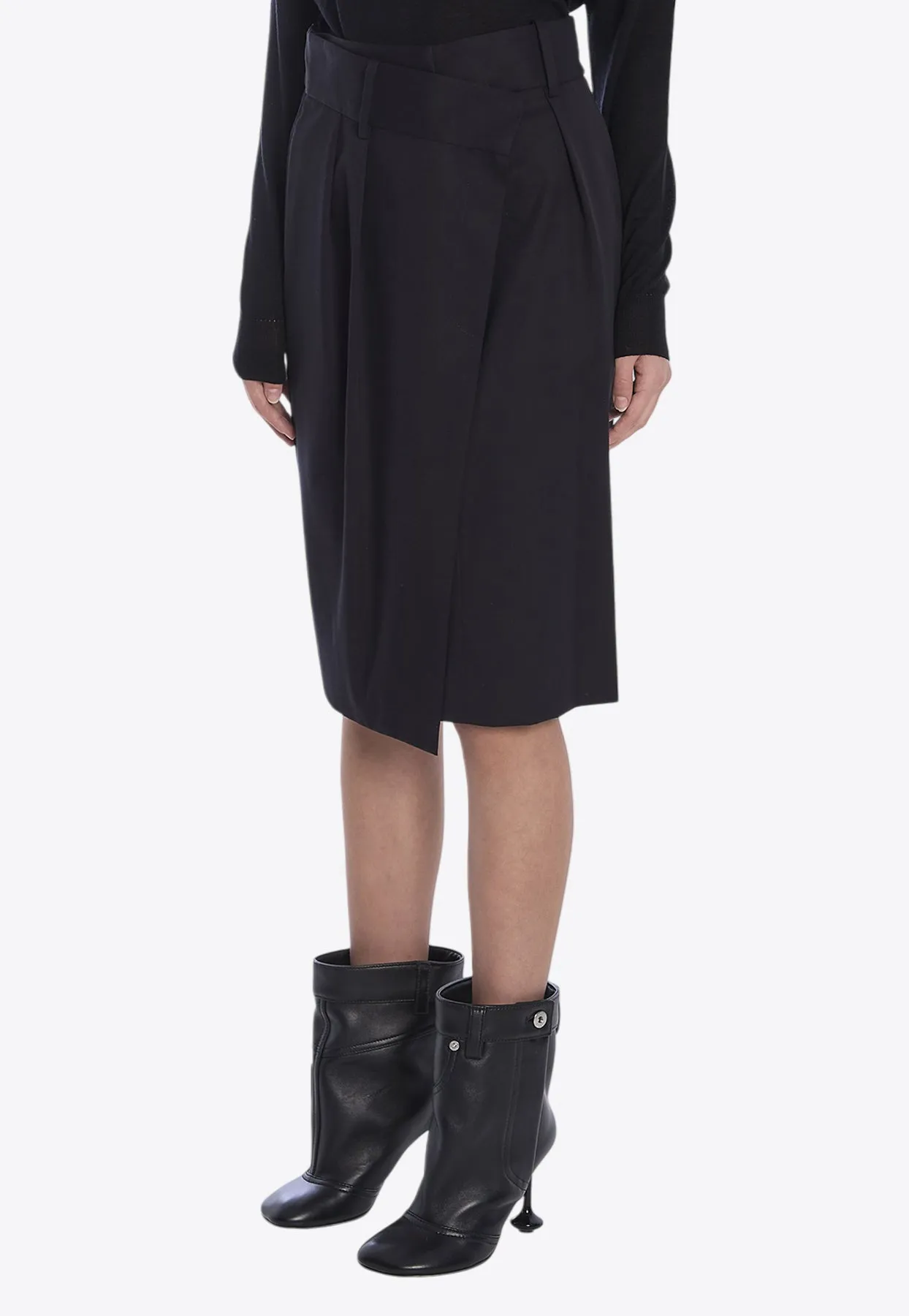 High-Waisted Wrap Knee-Length Skirt
