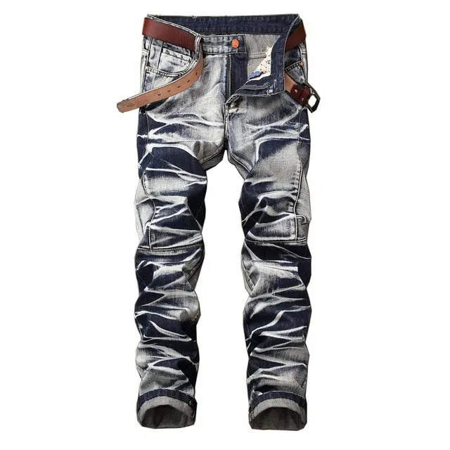 Hole Metrosexual Straight Destroyed Jeans Brand Slim Casual Ripped Jeans Homme Retro Men's Denim Trousers High Quality Cotton
